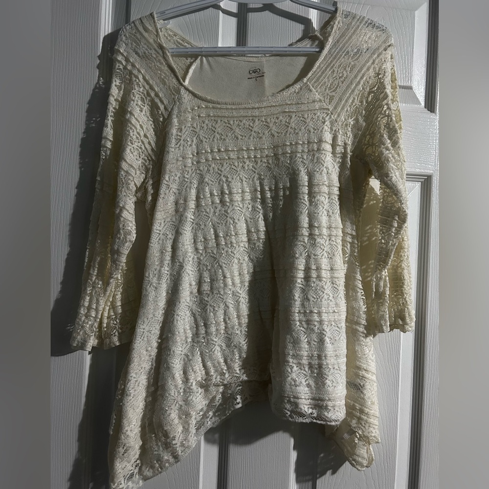 Cream coloured blouse with lace size small from Cato
